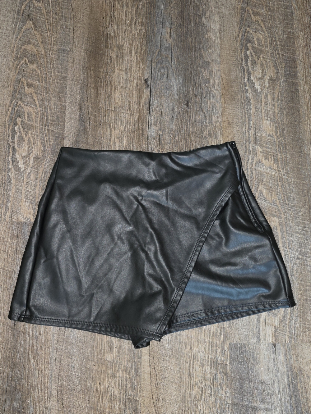 Altar'd State Black Faux Leather Asymmetric Wrap Skort Size XS
